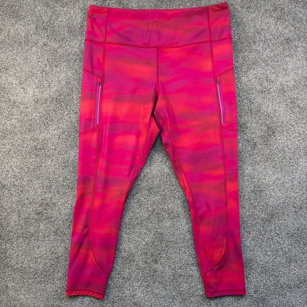 Athleta Tight Women’s Sz 2X Hot Pink Rainer Printed Zip Pockets Pull On Athletic
